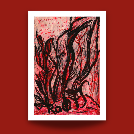 Floral Patterns Growing From The Word "ROOTS"